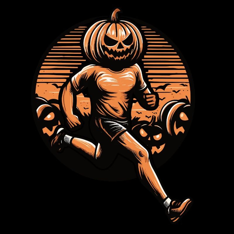 Halloween runner with a pumpkin head