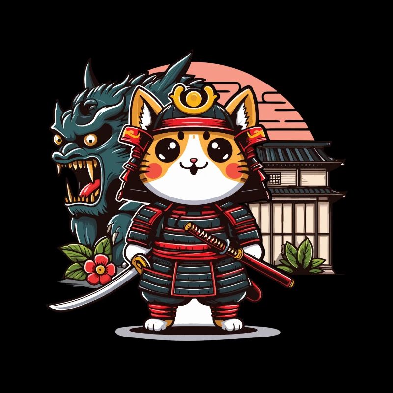 Genießen Sie das Bild der Samurai-Katze und des Monsterjus