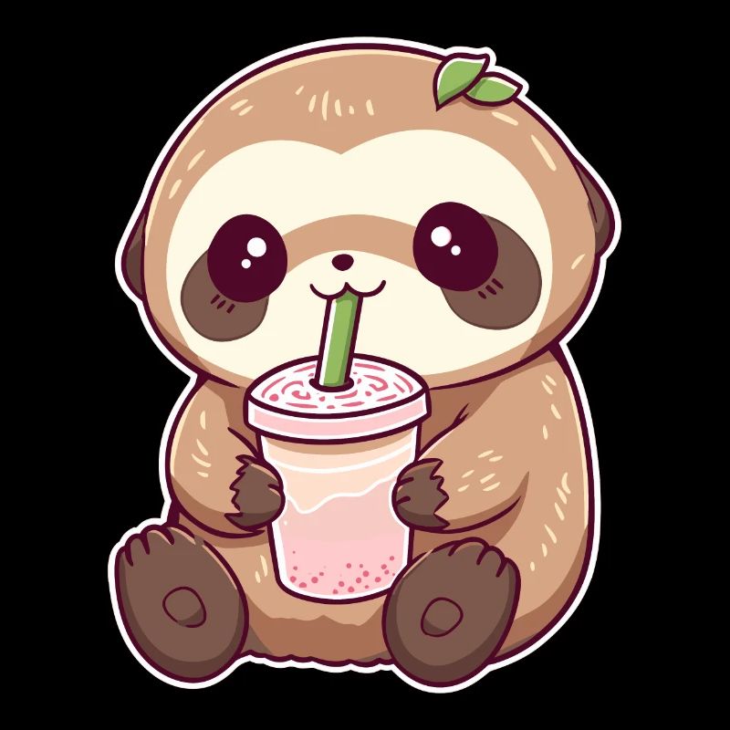 Kawaii Faultier trinkt Boba Bubble Tea Chibi