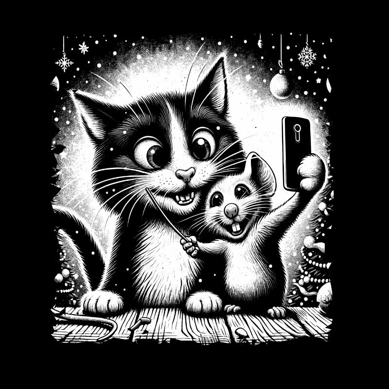Cat & Mouse Selfie Merry Christmas Funny