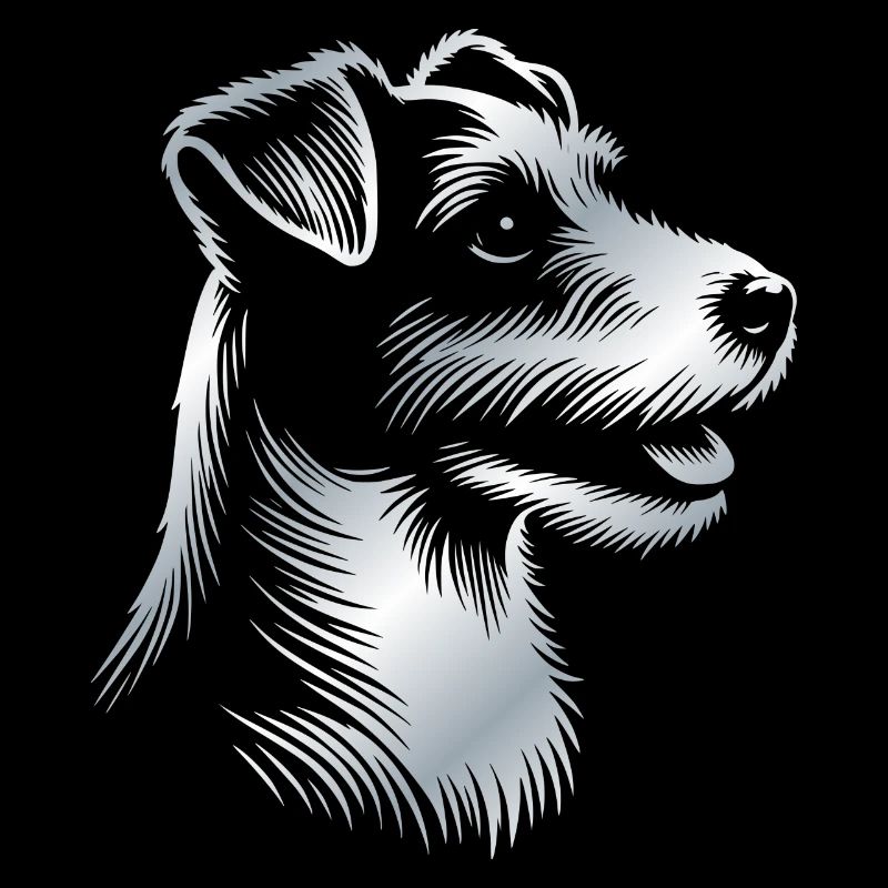 Russell Terrier Zeichnung Kopf silber