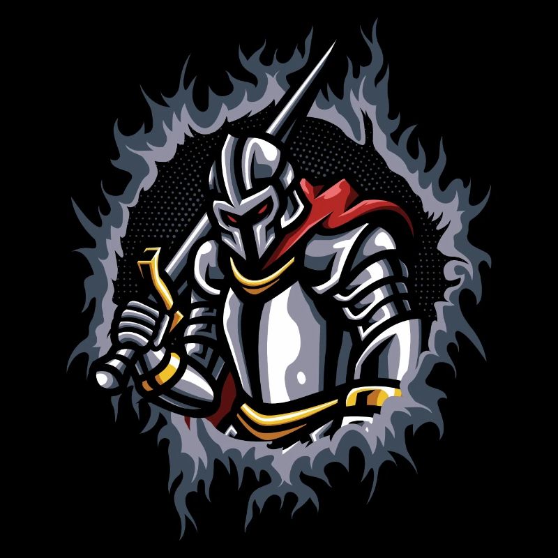 Knight with Halftone Fire Background