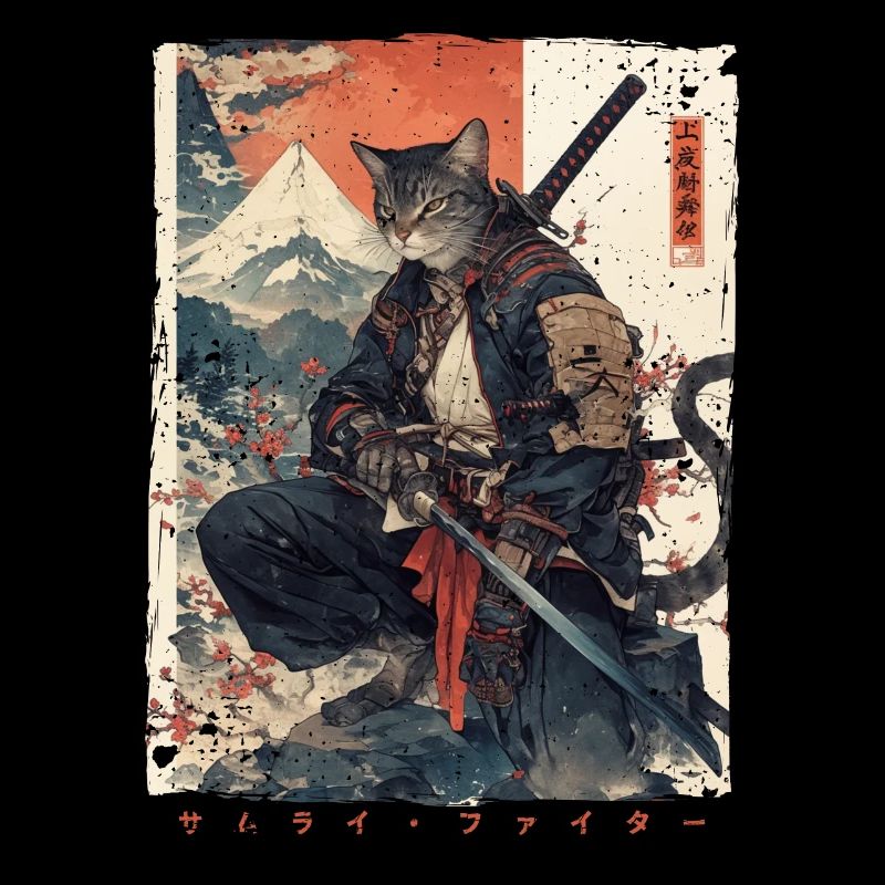 Chat samouraï Kawaii Chat ninja japonais