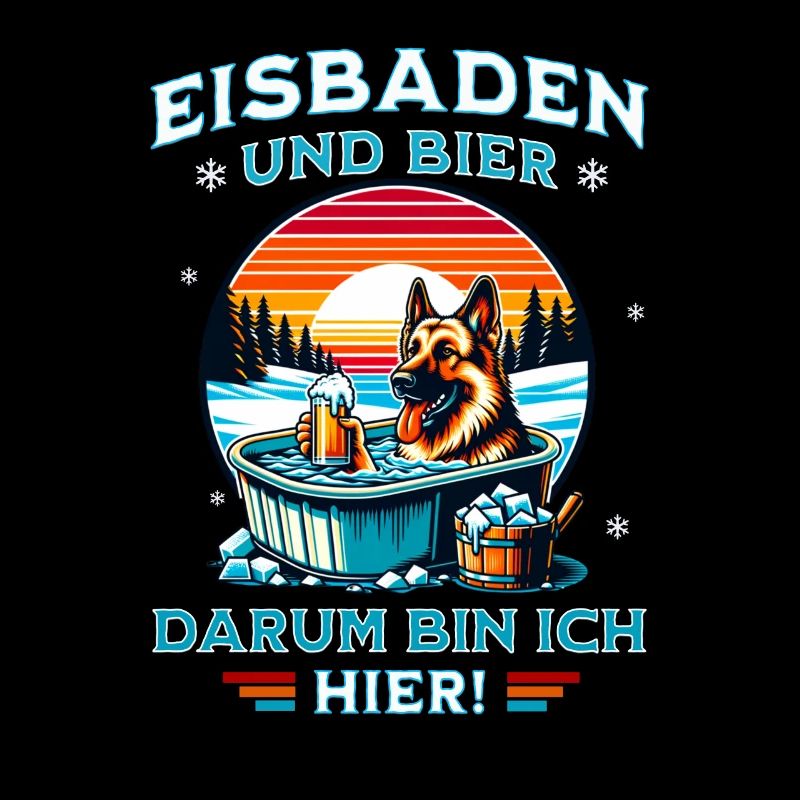Eisbaden Schäferhund - Bier Eisbader Winterspaß