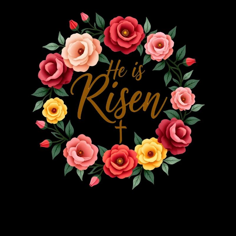 Happy Easter Flower Wreath He Is Risen Jesus