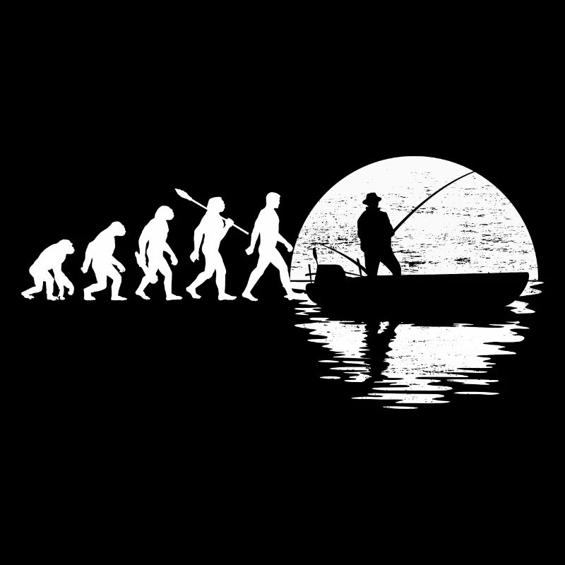 Evolution - Angler im Boot - Mondnacht