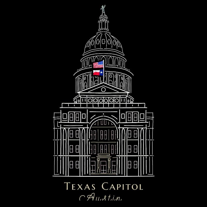 Austin, dessin du Capitole du Texas, États-Unis