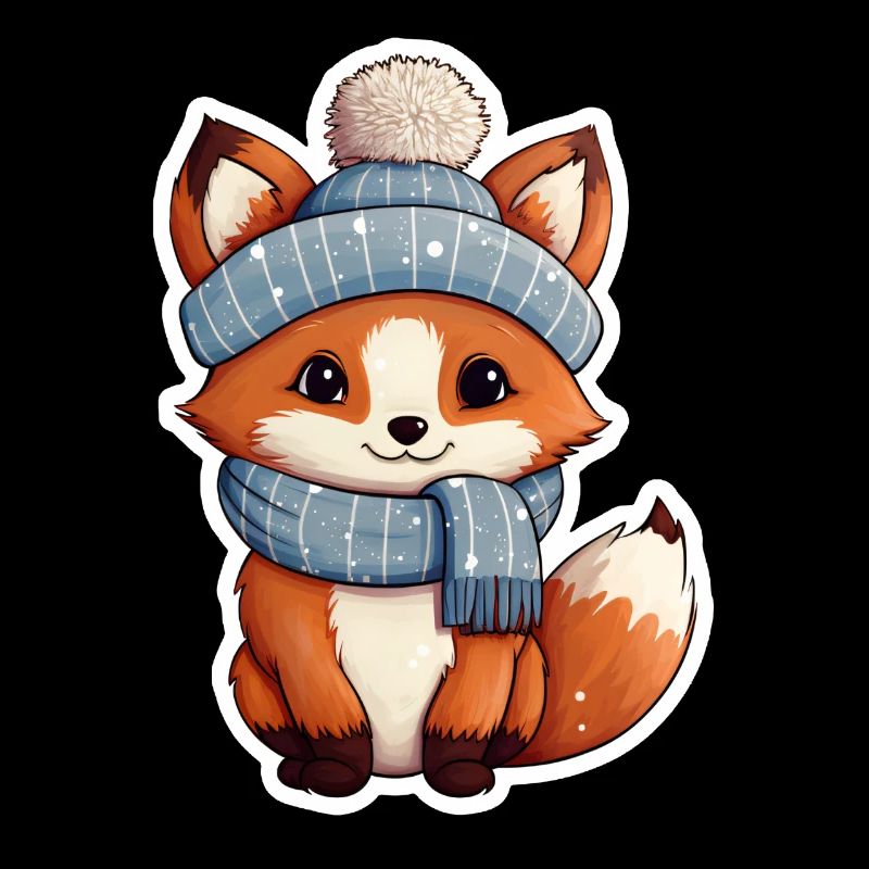 Animals in winter fox with hat and scarf