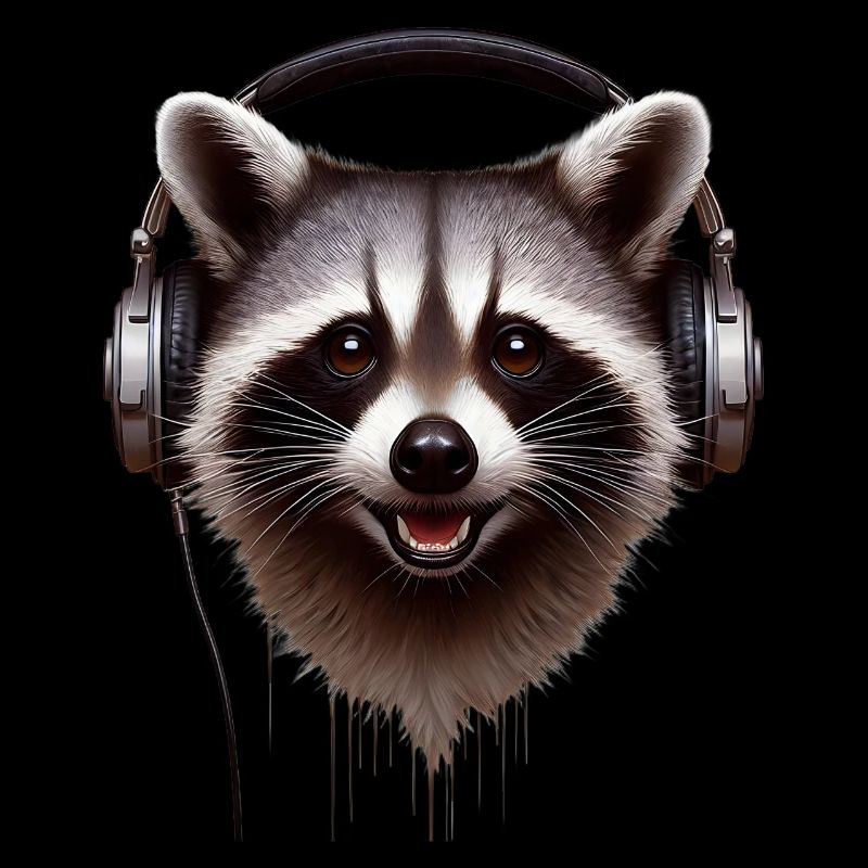 Waschbär mit Kopfhörern