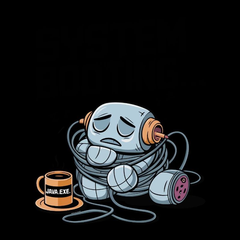 Sleepy Robot Booting with Java.exe Coffee – Funny