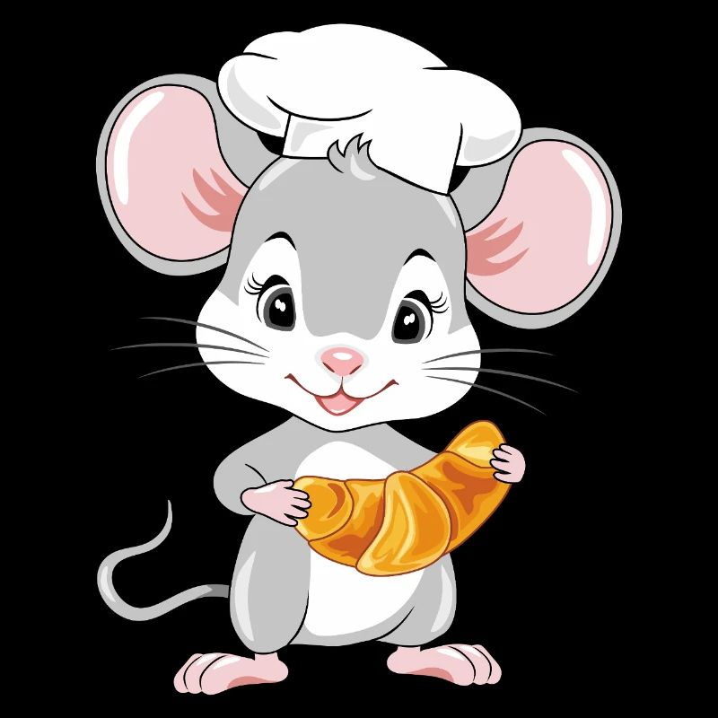 Happy chef mouse with a croissant