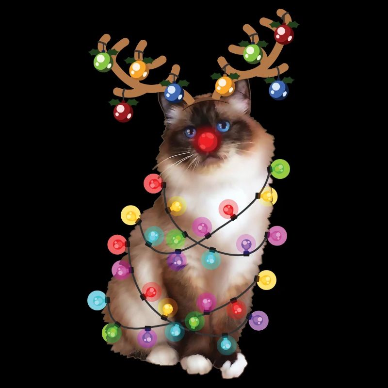 Chat Birman de Noël - Drôle de renne Noël Kitty