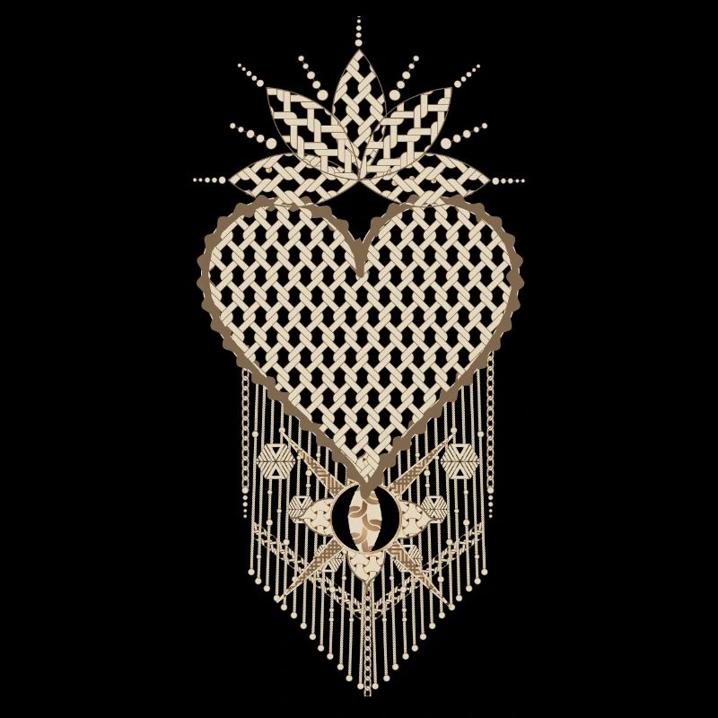 Macramé heart with filigree knot patterns