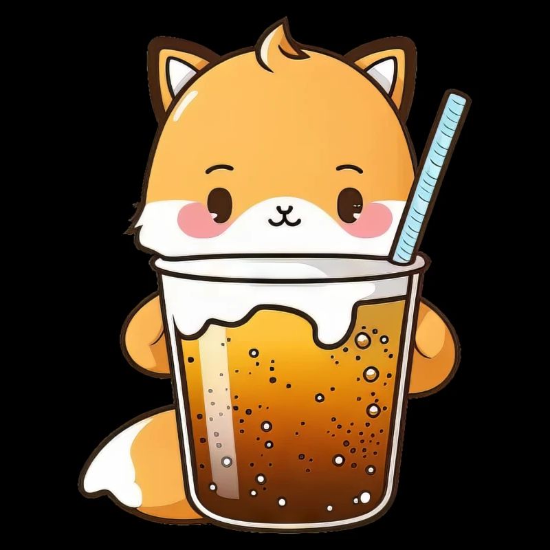 Kawaii süßer glücklicher bunter Fuchs trinkt Bubble Tea