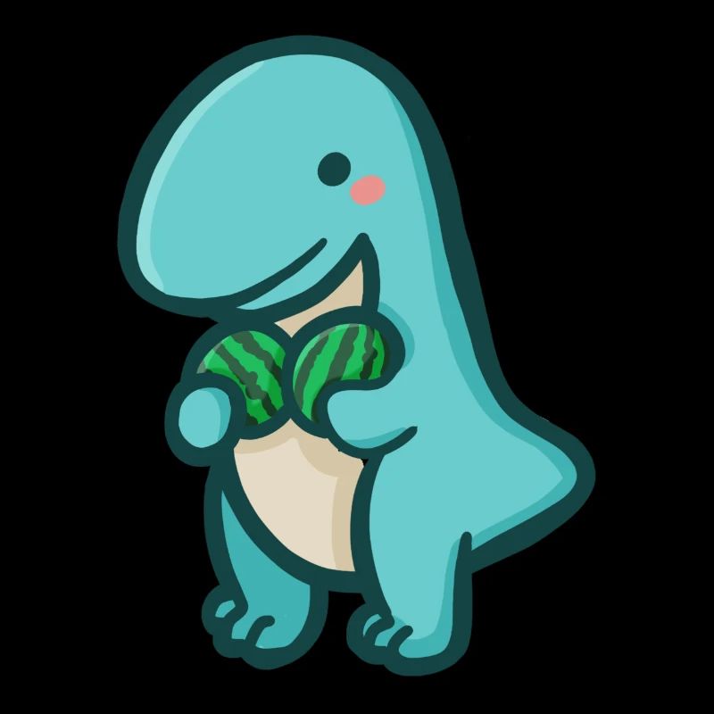 hugadino T-Rex with watermelon, cute dinosaur