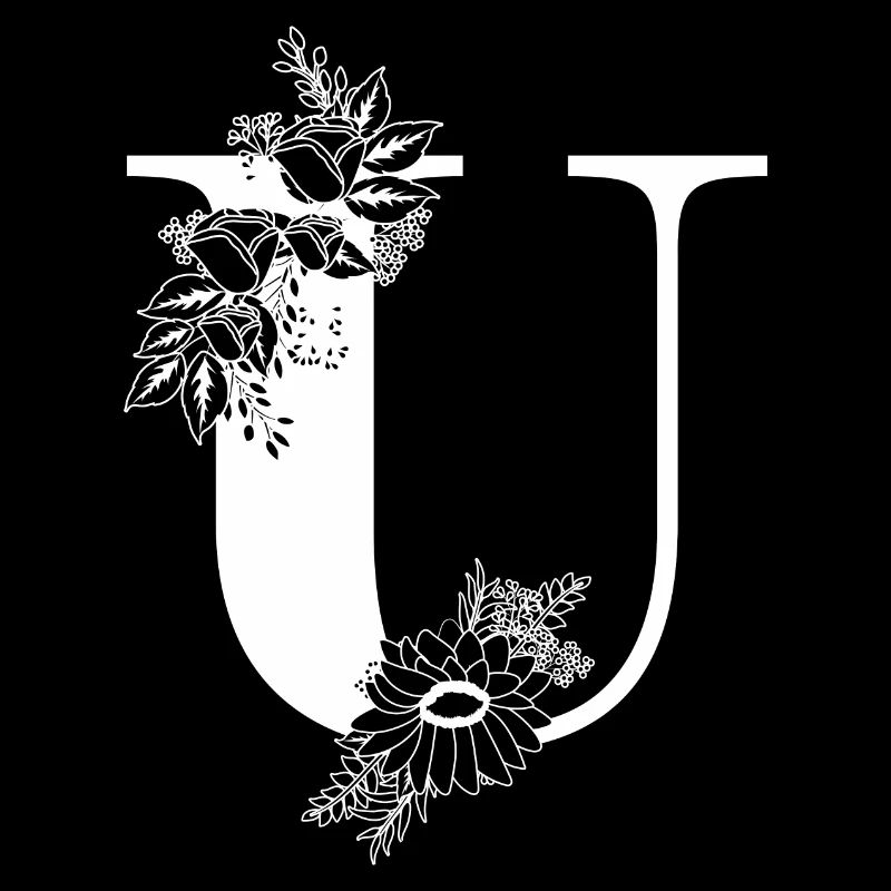Lettre u floral noir et blanc
