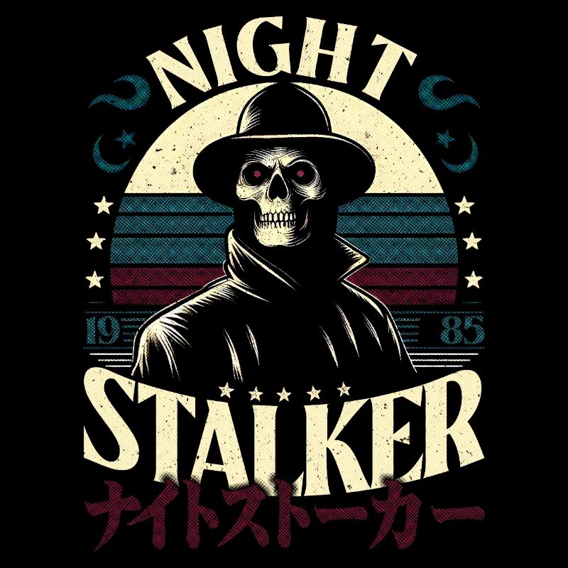 Night Stalker 1985 Retro Skull & Japanese Letters