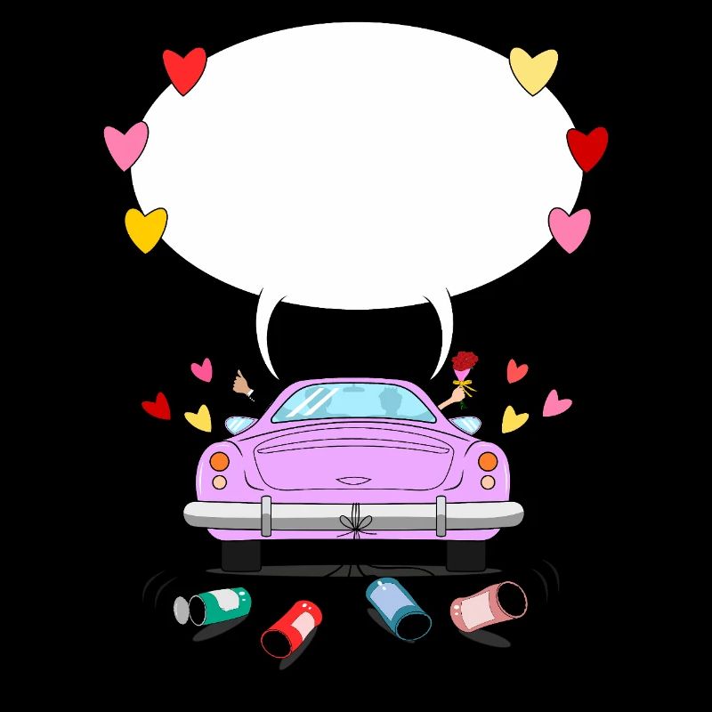 Wedding car with speech bubble in pink