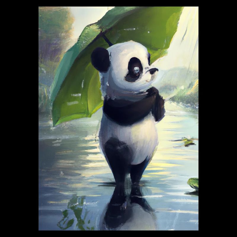 Panda mit Blattschirm