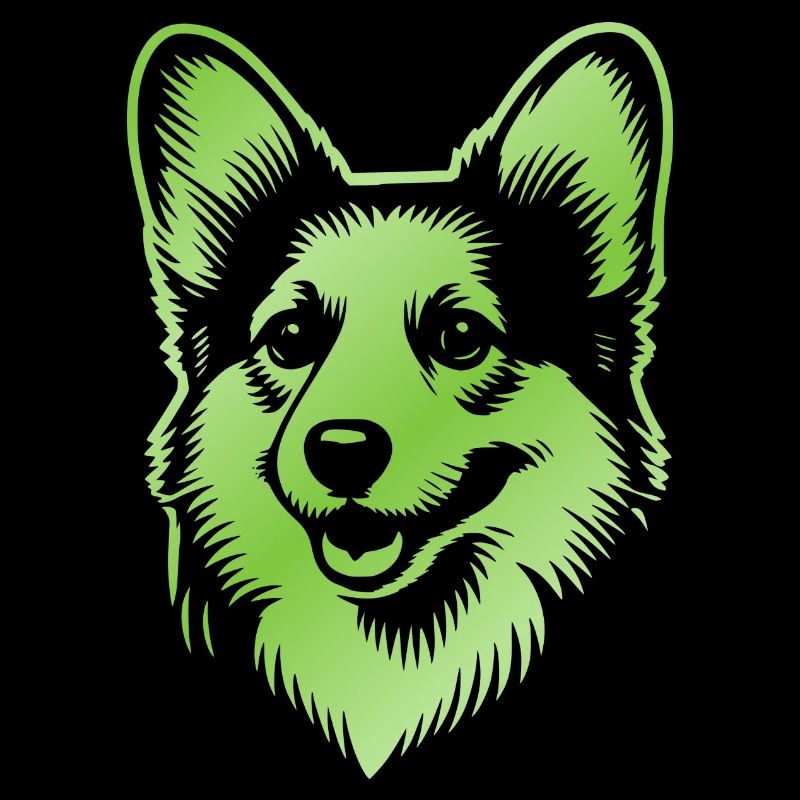 Corgi dessin tête de chien vert