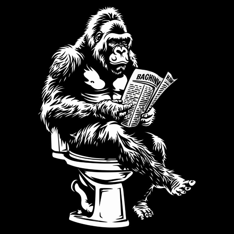 Thoughtful gorilla reading newspaper