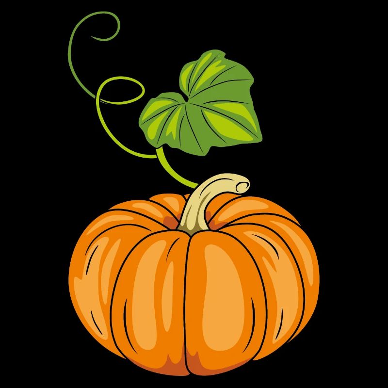 Ripe pumpkin with green leaf