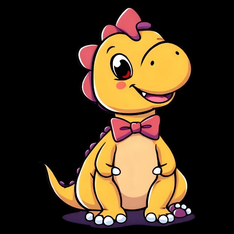Mignon dinosaure de dessin animé avec nœud papillon rose relaxant