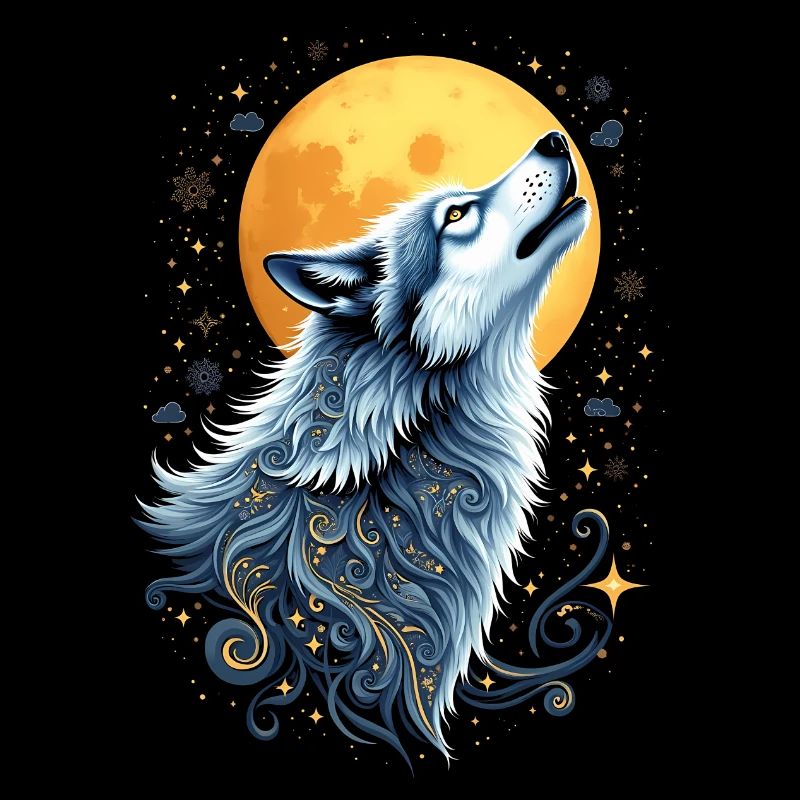 Wolf & Moon - Art mystique