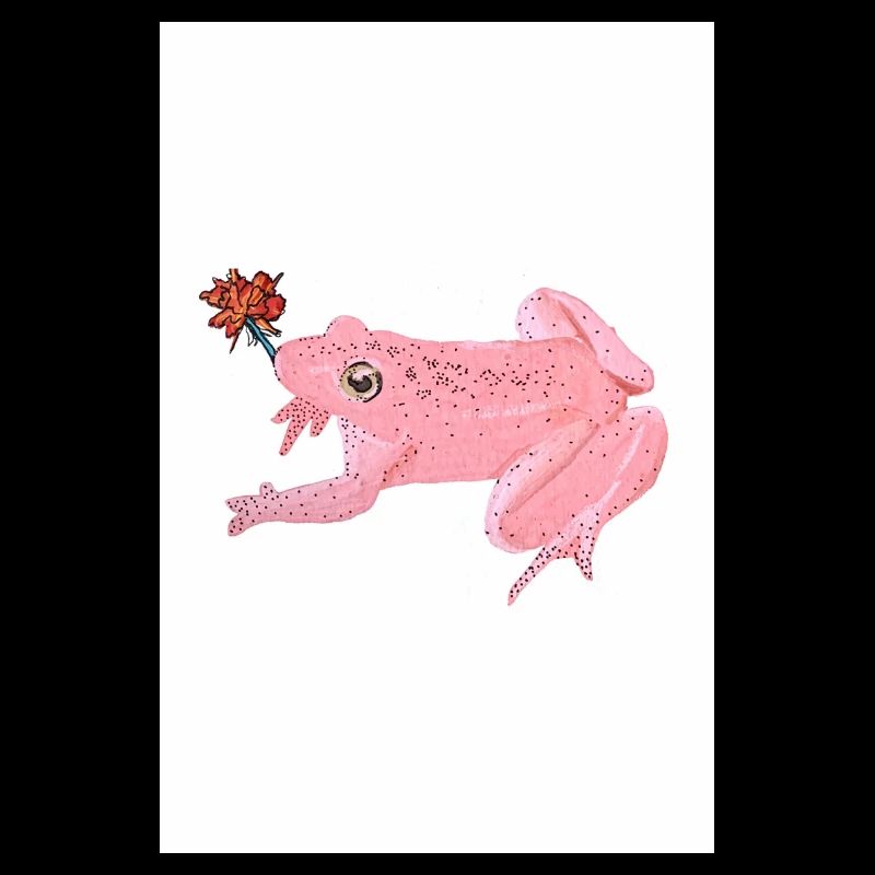 Grenouille rose avec fleur