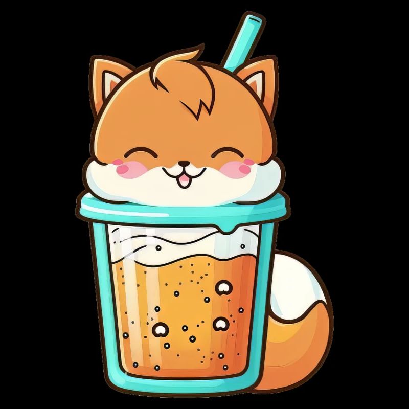 Kawaii Süße Glückliche bunte Fuchs Trinken Bubble Tee