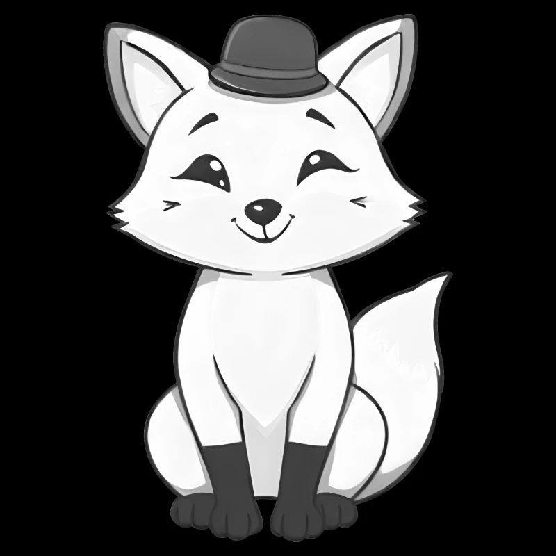 Renard avec chapeau en noir et blanc