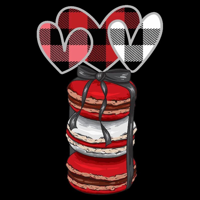 Valentinstag-Macaron-Stapel mit Büffelkaro-Herzen