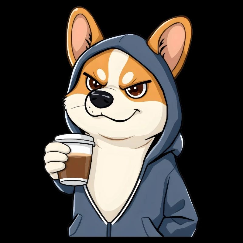 Cool Corgi likes coffee
