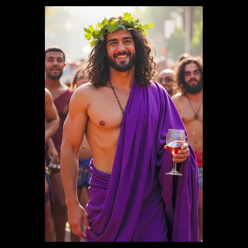 Dionysos, handsome god in grapevine crown