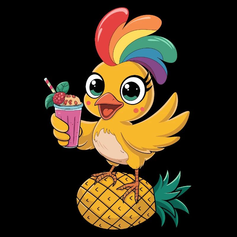 Cute Tropical Chicken with Rainbow Feathers