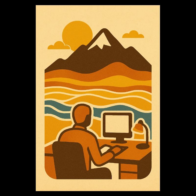 Work & Waves – Retro Mountain Office Art