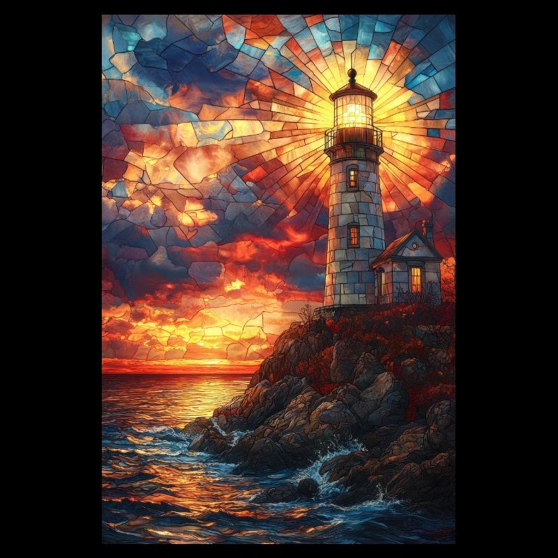 Stained Glass Lighthouse Sunset