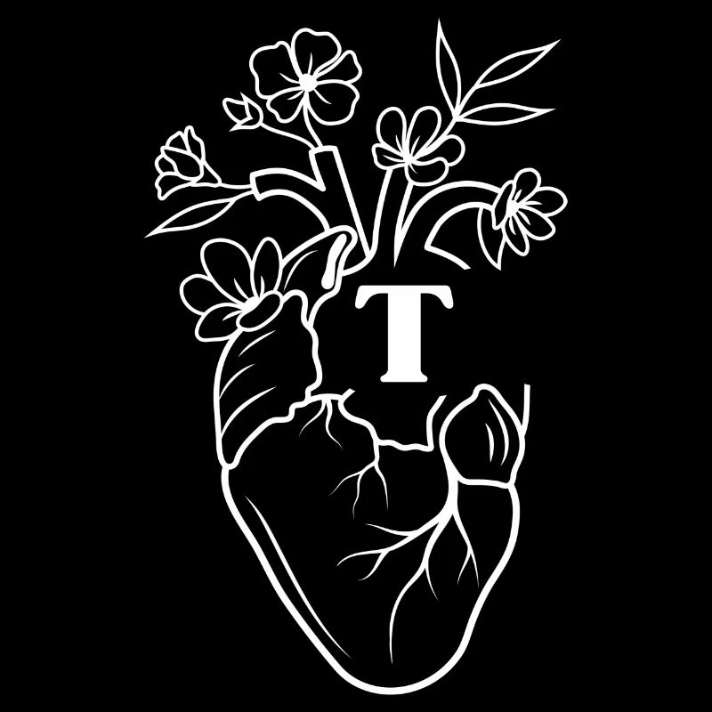 Buchstabe t Herz weiße florale Anatomie