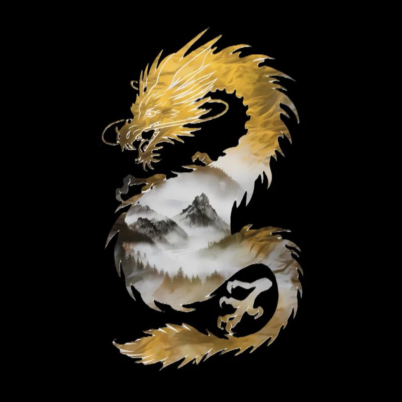 Cooler chinesischer Drache mit Bergpanorama