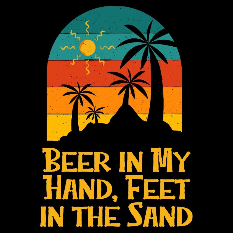 Bière à la main les pieds dans le sable de la plage en buvant