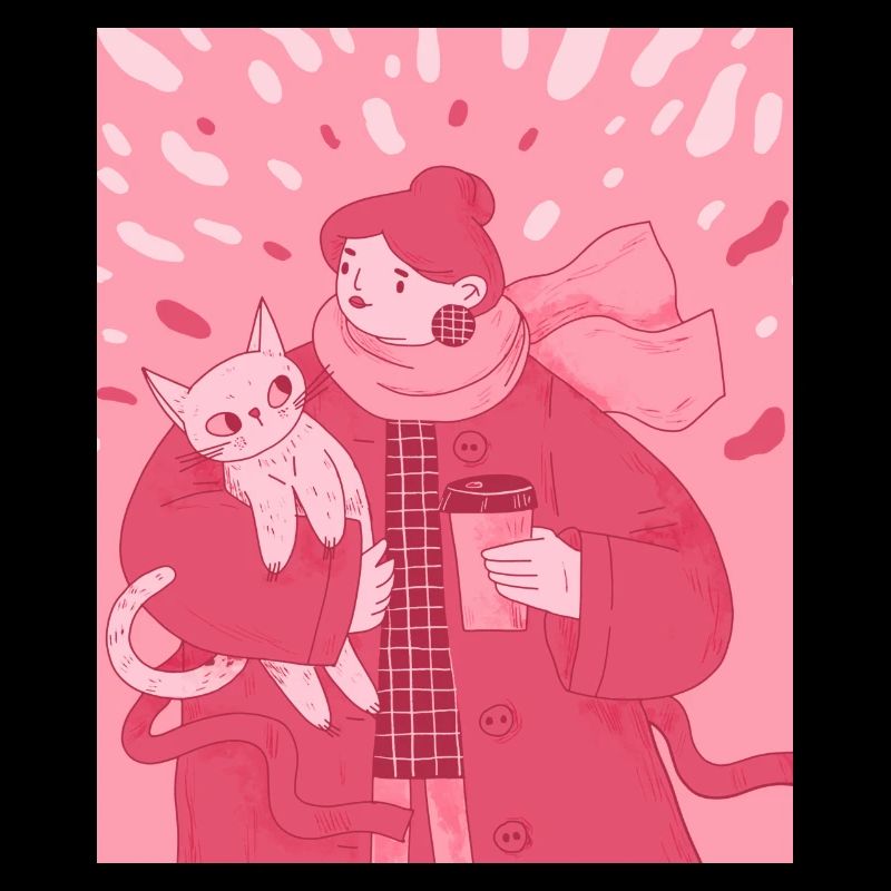 Mädchen In Warmer Kleidung Mit Einer Katze