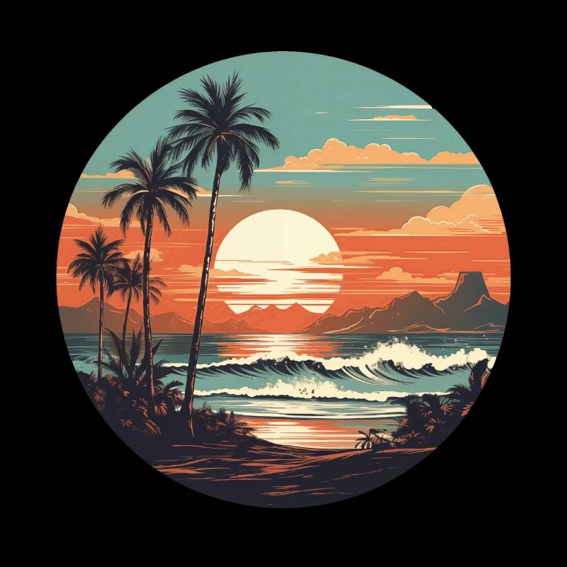 Surfeurs vintage au coucher du soleil sur la plage