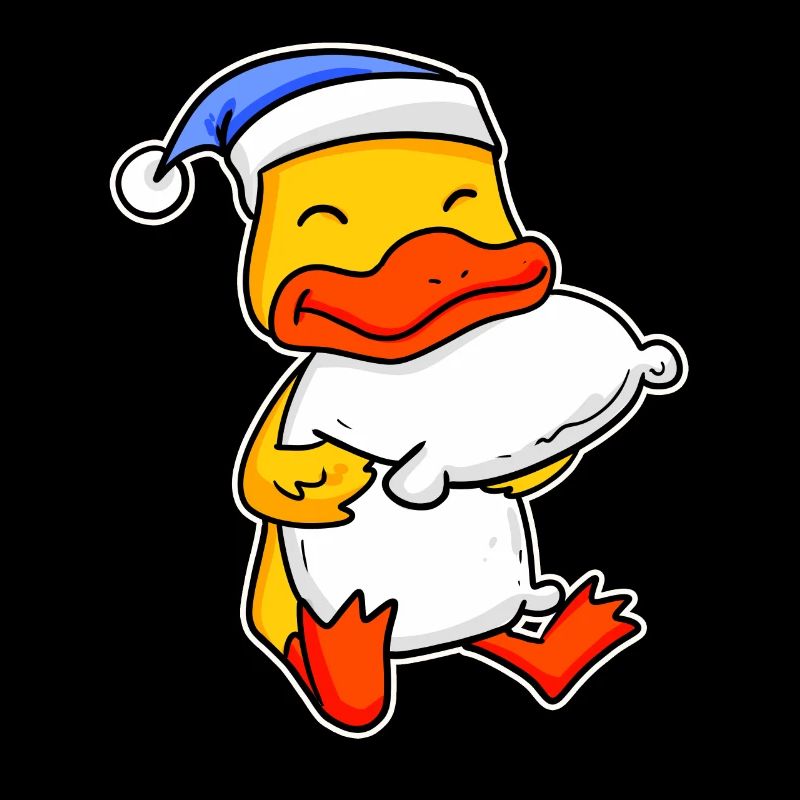 Duck with pillow and sleeping cap