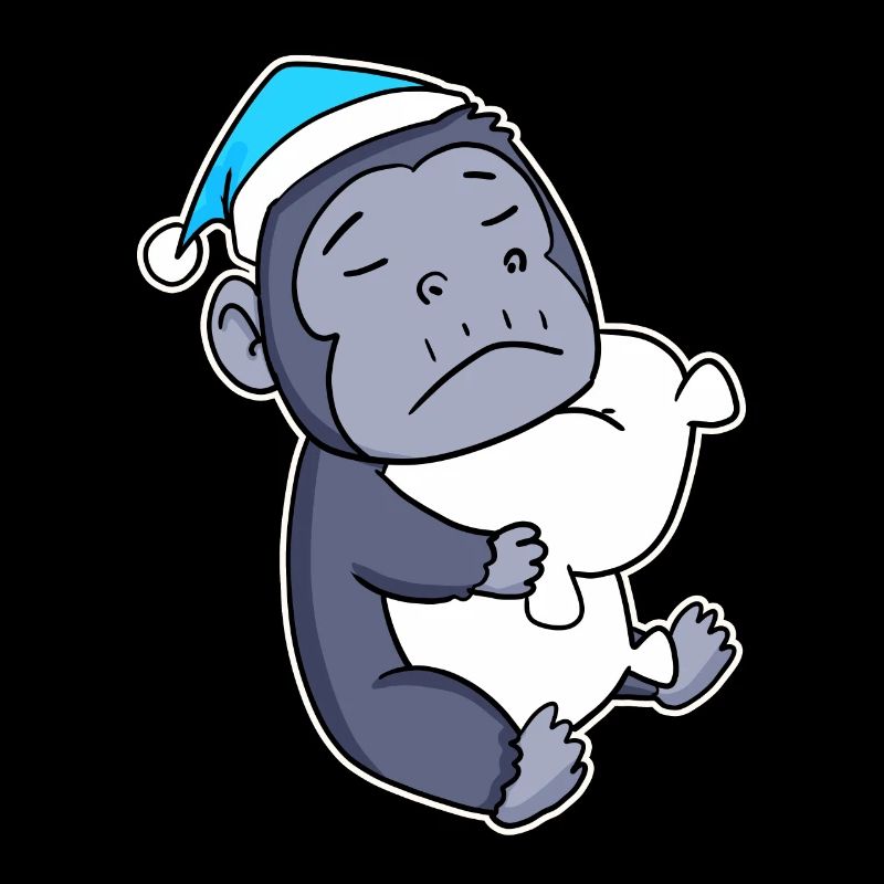 Monkey with pillow and sleepy cap