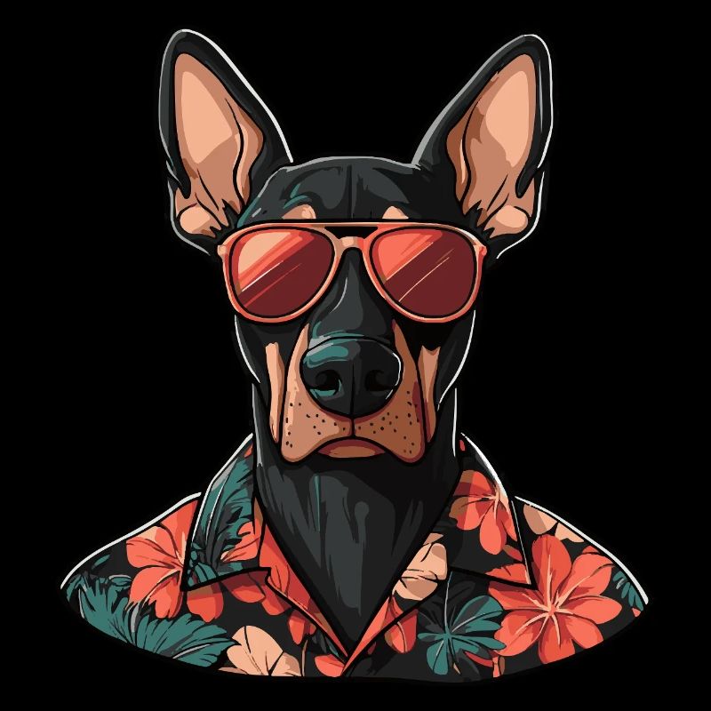 Dobermann Hund Comic Urlaub