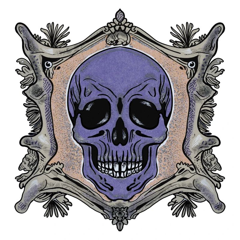 Skull with bone frame
