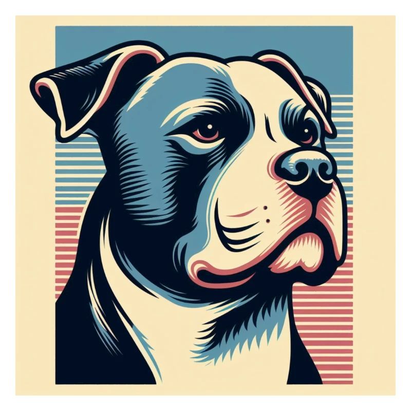 Pitbull portrait in risography vector style