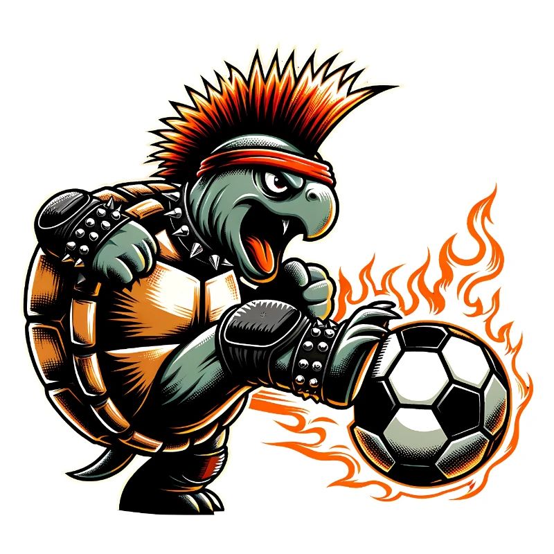 Soccer Playing Punk Turtle with Fire