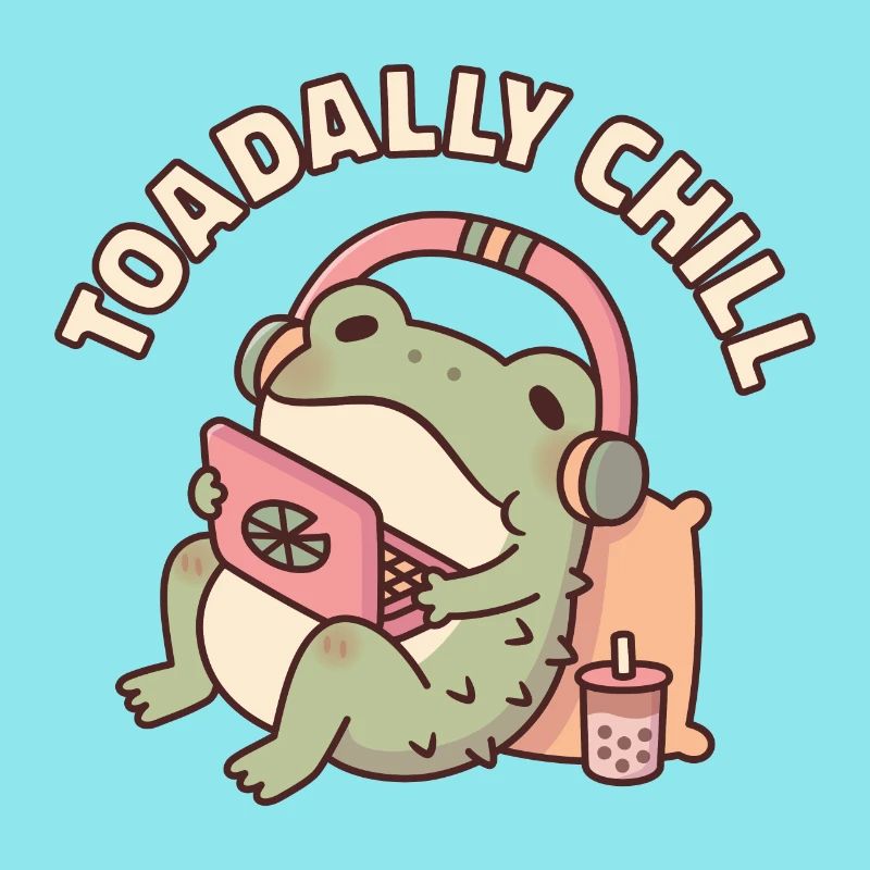 Cute Toad Relaxing With Laptop Toadally Chill