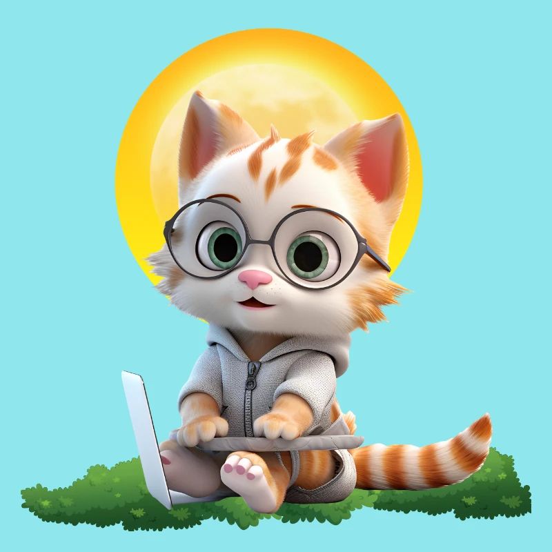 Smart Cat Sun Coder : Impression d’art pour ordinateur portable chaton